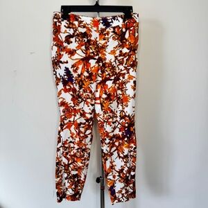Club Monaco Pants Trousers Botanical Print Orange Tropical Sz 2